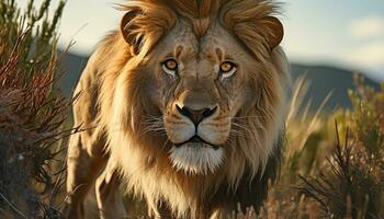 ai gegenereerd majestueus leeuwin wandelen in de Afrikaanse wildernis gegenereerd door ai foto