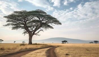 ai gegenereerd silhouet van acacia boom in Afrikaanse savanne gegenereerd door ai foto