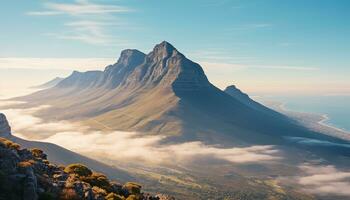 ai gegenereerd majestueus berg piek, zonsondergang, natuur schoonheid in Afrika gegenereerd door ai foto