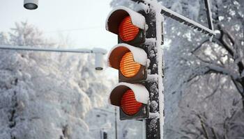 ai gegenereerd winter sneeuw dekens stad straten, Gevaar schuilt gegenereerd door ai foto