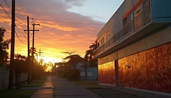 ai gegenereerd zonsondergang silhouet, natuur schoonheid in een rustig tafereel gegenereerd door ai foto