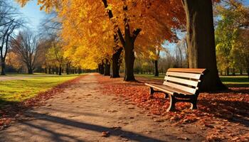 ai gegenereerd herfst boom, geel blad, rustig bank in natuur gegenereerd door ai foto