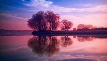 ai gegenereerd zonsondergang over- rustig water, reflecterend de schoonheid van natuur gegenereerd door ai foto