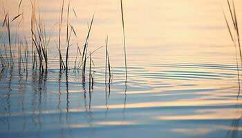 ai gegenereerd zonsondergang weerspiegelt Aan water, creëren een rustig tafereel gegenereerd door ai foto