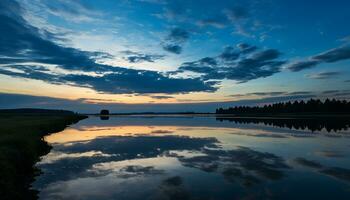 ai gegenereerd zonsondergang over- de rustig water, natuur levendig meesterwerk gegenereerd door ai foto