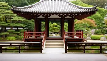 ai gegenereerd oude pagode in rustig Japans formeel tuin gegenereerd door ai foto