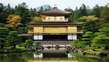 ai gegenereerd rustig tafereel van een Japans paviljoen in herfst, gegenereerd door ai foto