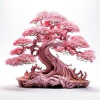 ai gegenereerd roze bonsai boom Aan wit achtergrond foto