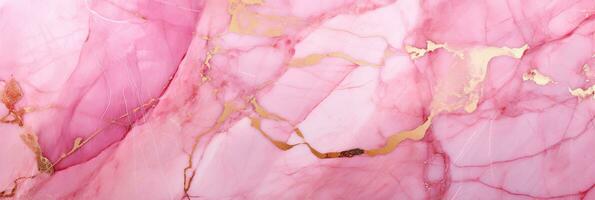 ai gegenereerd elegant natuurlijk roze gouden marmeren steen textuur, luxe abstract banier achtergrond foto