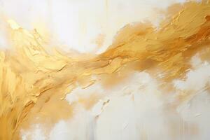 ai gegenereerd wit en goud abstract olie schilderij Aan canvas, acryl structuur achtergrond, ruw penseelstreken van verf foto