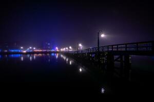 mistig baai Bij nacht foto