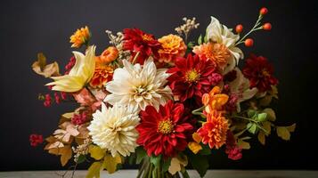 levendig bloemen elegantie in natuur dahlia gerbera chrysant foto