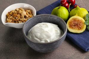 traditioneel eigengemaakt Grieks yoghurt met muesli foto