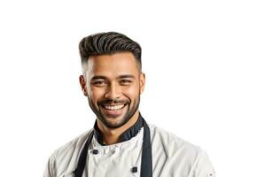 ai gegenereerd portret van een mannetje chef geïsoleerd Aan wit achtergrond foto