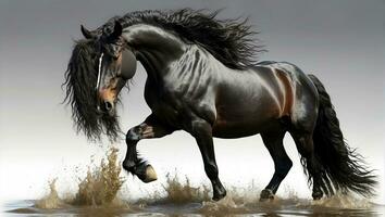 ai gegenereerd prachtig donker paard Aan een licht achtergrond foto