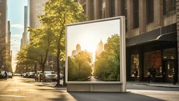 ai gegenereerd blanco reclame banier Aan de dag straat foto