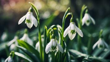 ai gegenereerd mooi sneeuwklokje bloem dichtbij omhoog foto