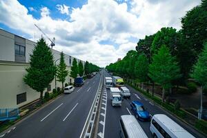 een verkeer jam Bij de downtown straat in takashimadaira tokyo breed schot foto