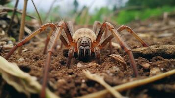 ai gegenereerd foto van bruin kluizenaar spin Aan een grond. generatief ai