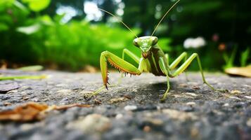 ai gegenereerd foto van bidden bidsprinkhaan Aan een grond. generatief ai