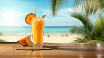 ai gegenereerd oranje cocktail illustratie Aan mooi strand achtergrond foto