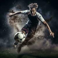 ai gegenereerd een Mens voetbal speler Mens in actie foto