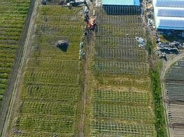 kaders van kassen, top visie. bouw van kassen in de veld. landbouw, landbouwtechniek van Gesloten grond foto