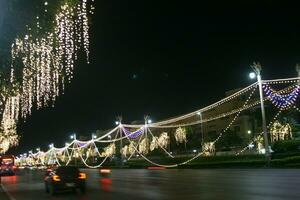 nieuw jaar decoraties, lichten en architectuur in Bangkok, Thailand foto