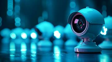 ai gegenereerd cctv veiligheid veiligheid camera biedt toezicht, privacy en bescherming naar bedrijf magazijn foto