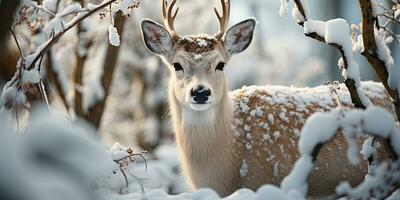 ai gegenereerd hert in winter seizoen foto