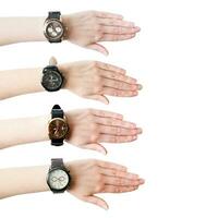 vrouw hand- met de pols horloge, verzameling foto