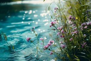 ai gegenereerd bloemen in de water foto