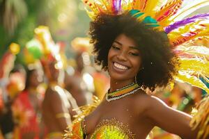 ai gegenereerd foto van een vrouw dansen Bij een carnaval.