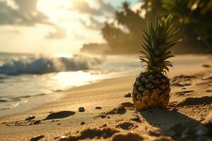 ai gegenereerd foto van ananas Aan de strand