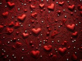 ai gegenereerd valentijnsdag dag rood satijn harten achtergrond banier - abstract panorama achtergrond met rood harten - concept liefde foto