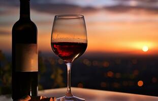 ai gegenereerd rood en wit wijn proeverij Bij wijnmakerij velden en wijnstokken foto