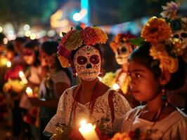 ai gegenereerd Mexicaans vakantie dag van de dood, aztec viering wanneer gezinnen eer hun voorvaders foto
