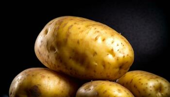 ai gegenereerd drie aardappelen Aan een zwart achtergrond foto