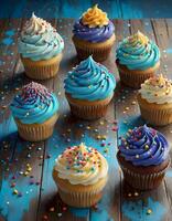 ai gegenereerd verrukkelijk kleurrijk cupcakes foto