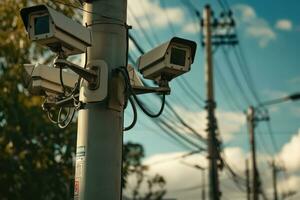 ai gegenereerd veiligheid cctv camera's Aan de pool. generatief ai foto