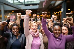 ai gegenereerd vuisten omhoog in solidariteit verhogen bewustzijn Aan wereld kanker dag. generatief ai foto