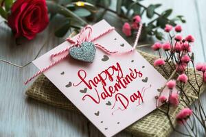 ai gegenereerd gelukkig Valentijnsdag dag evenement kaart dat zeggen gelukkig Valentijnsdag dag schattig en roze stijl. generatief ai foto