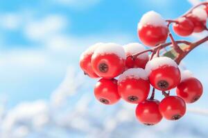 ai gegenereerd winter achtergrond met rood bessen. foto