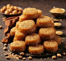 ai gegenereerd traditioneel Turks toetje baklava met cachou, walnoten. foto