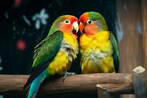 ai gegenereerd detailopname magie kleurrijk en mooi liefde vogelstand boeien de oog foto