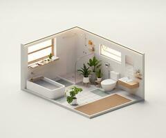 isometrische visie badkamer Open binnen interieur architectuur 3d renderen zonder ai gegenereerd foto