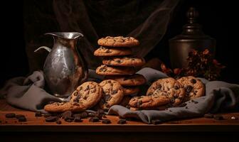 ai gegenereerd koekjes met chocola chips Aan top van het. generatief ai. foto