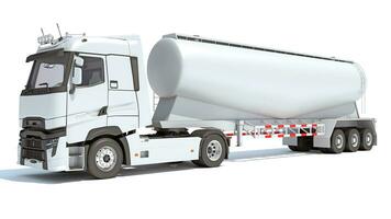 vrachtauto met tank aanhangwagen 3d renderen Aan wit achtergrond foto