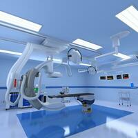 ziekenhuis medisch hybride in werking kamer 3d renderen Aan wit achtergrond foto