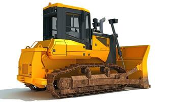 bulldozer zwaar bouw machinerie 3d renderen Aan wit achtergrond foto